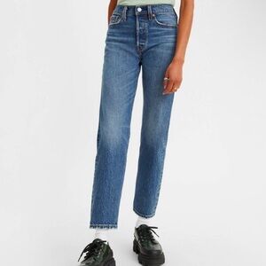Levi's Premium Wedgie cotton High Rise Button Fly Denim Cropped Straight Jeans